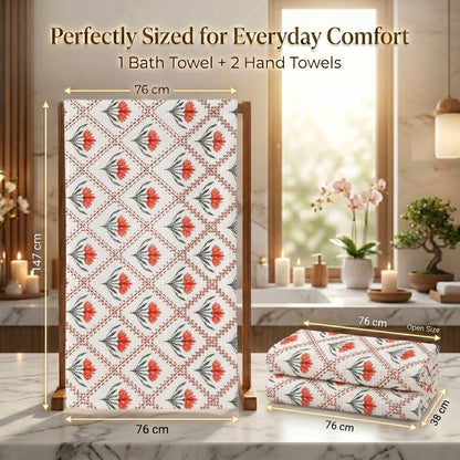 250 GSM Cotton Bath & Hand Towel Set | 1 Bath + 2 Hand Towels