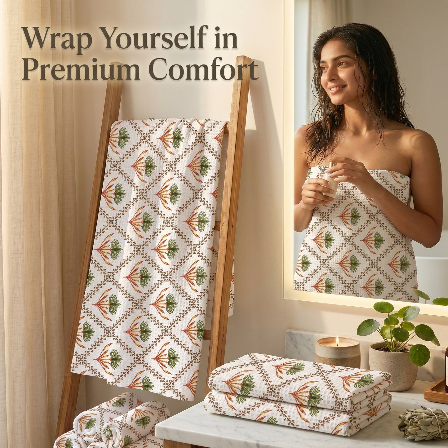 250 GSM Cotton Bath & Hand Towel Set | 1 Bath + 2 Hand Towels