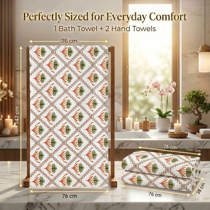 250 GSM Cotton Bath & Hand Towel Set | 1 Bath + 2 Hand Towels