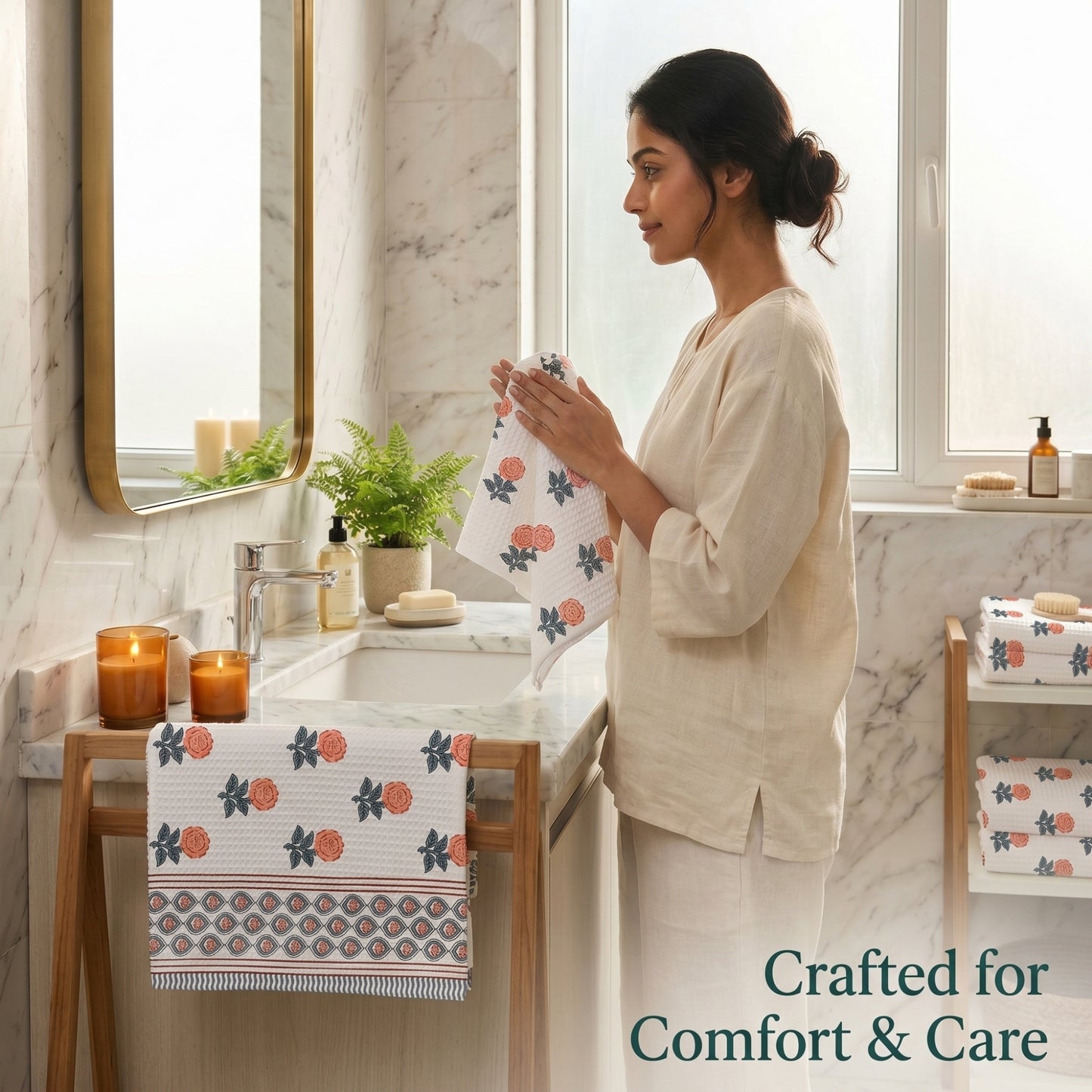 250 GSM Cotton Bath & Hand Towel Set | 1 Bath + 2 Hand Towels