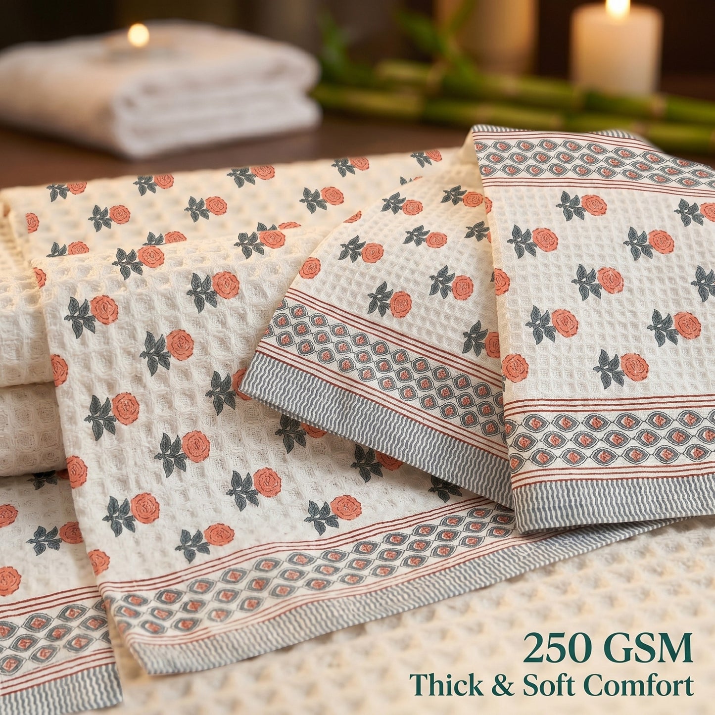 250 GSM Cotton Bath & Hand Towel Set | 1 Bath + 2 Hand Towels