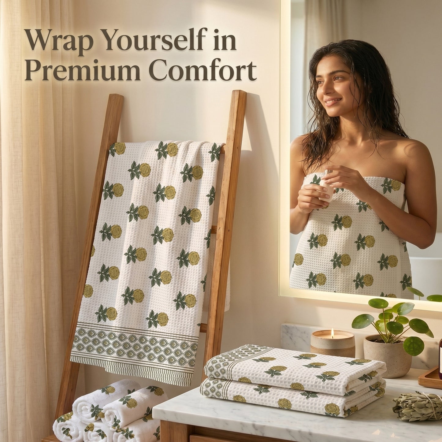 250 GSM Cotton Bath & Hand Towel Set | 1 Bath + 2 Hand Towels