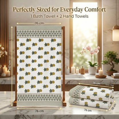 250 GSM Cotton Bath & Hand Towel Set | 1 Bath + 2 Hand Towels