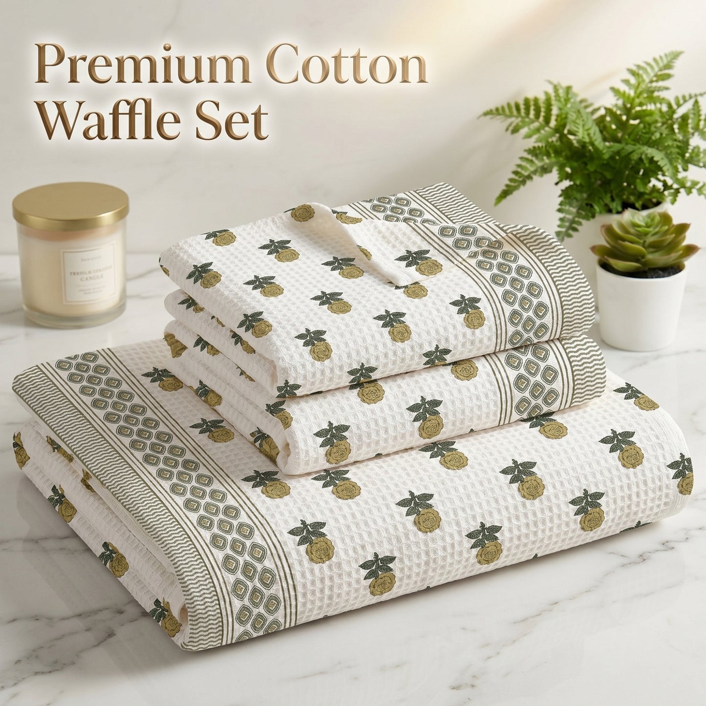 250 GSM Cotton Bath & Hand Towel Set | 1 Bath + 2 Hand Towels