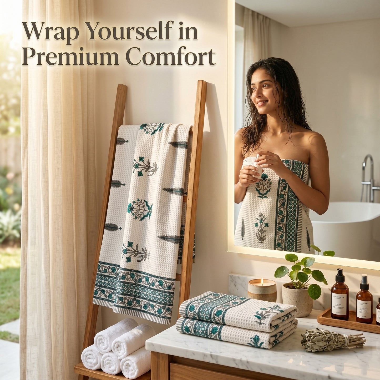 250 GSM Cotton Bath & Hand Towel Set | 1 Bath + 2 Hand Towels