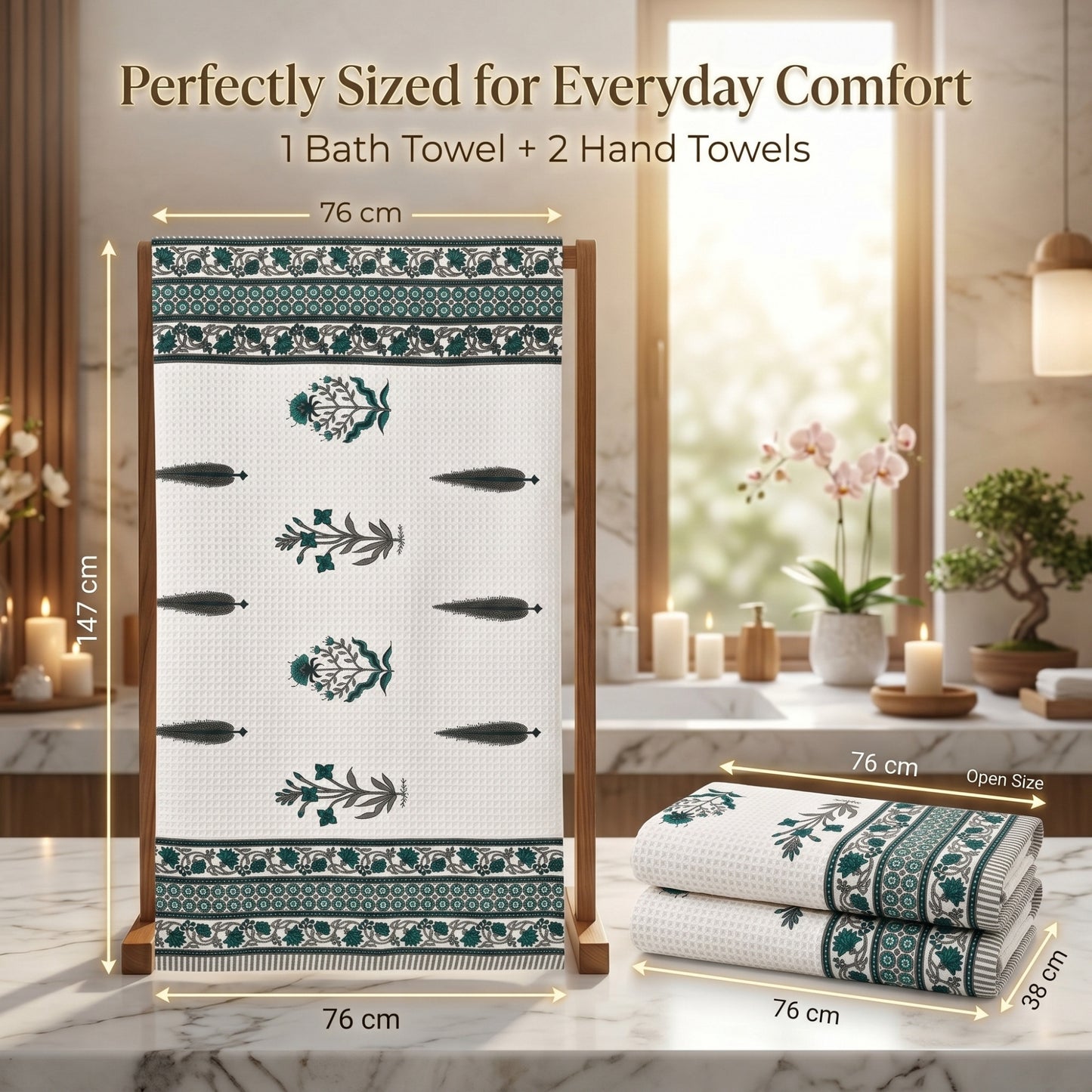 250 GSM Cotton Bath & Hand Towel Set | 1 Bath + 2 Hand Towels