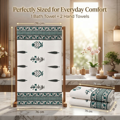 250 GSM Cotton Bath & Hand Towel Set | 1 Bath + 2 Hand Towels