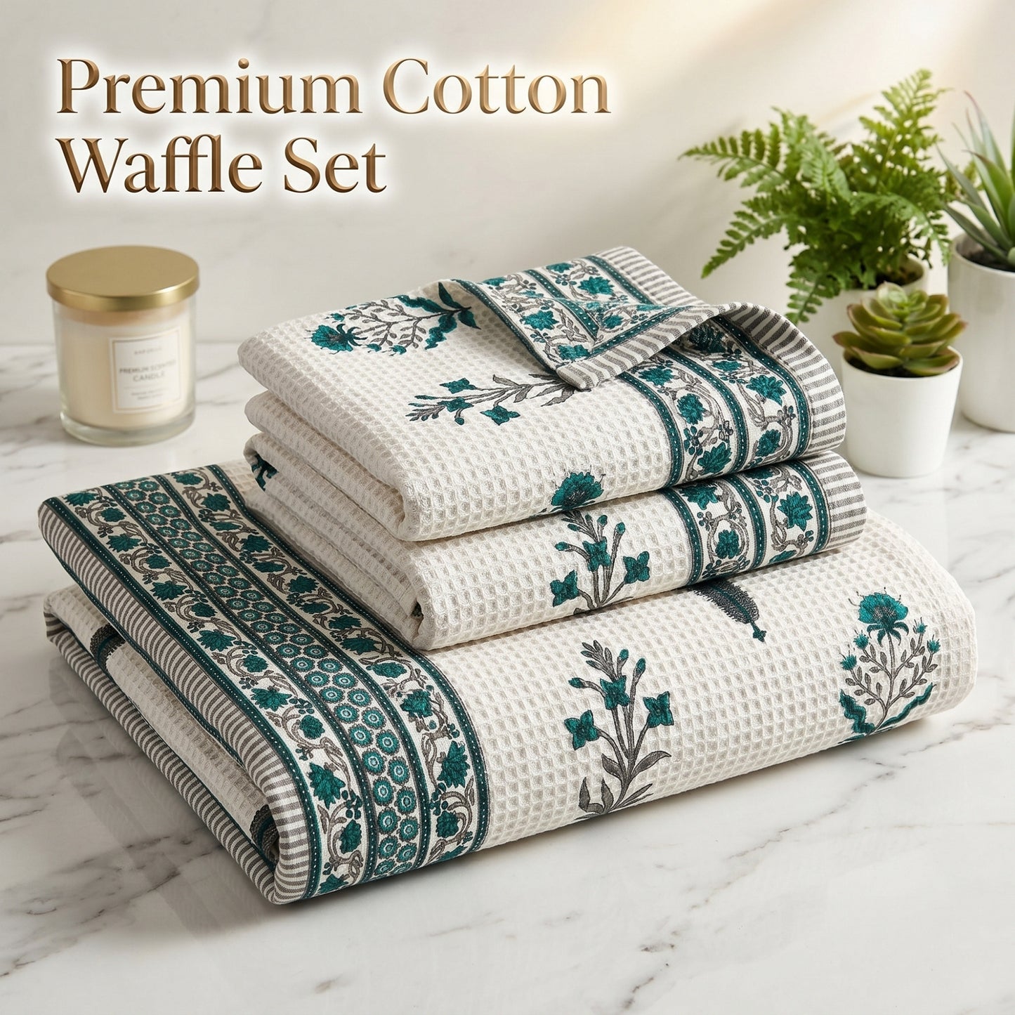 250 GSM Cotton Bath & Hand Towel Set | 1 Bath + 2 Hand Towels