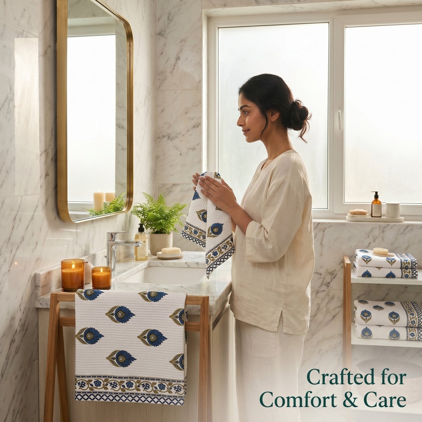 250 GSM Cotton Bath & Hand Towel Set | 1 Bath + 2 Hand Towels