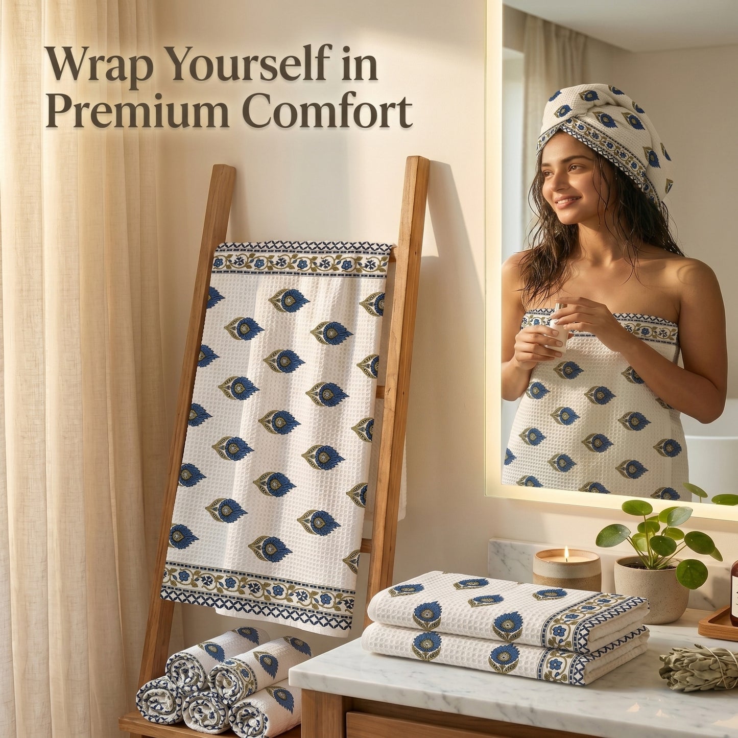 250 GSM Cotton Bath & Hand Towel Set | 1 Bath + 2 Hand Towels