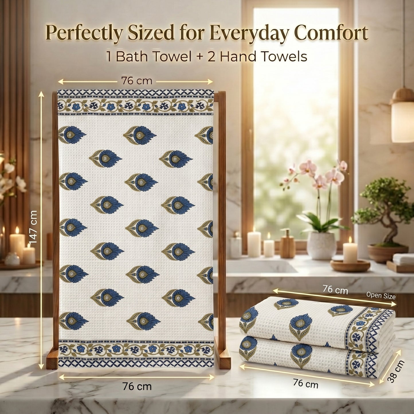 250 GSM Cotton Bath & Hand Towel Set | 1 Bath + 2 Hand Towels