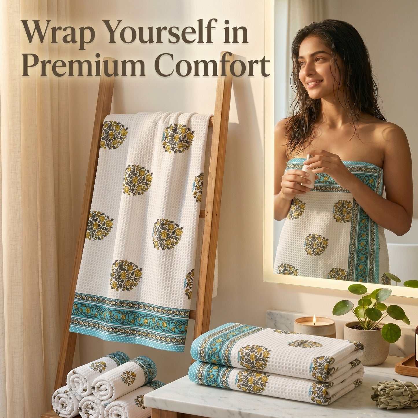 250 GSM Cotton Bath & Hand Towel Set | 1 Bath + 2 Hand Towels