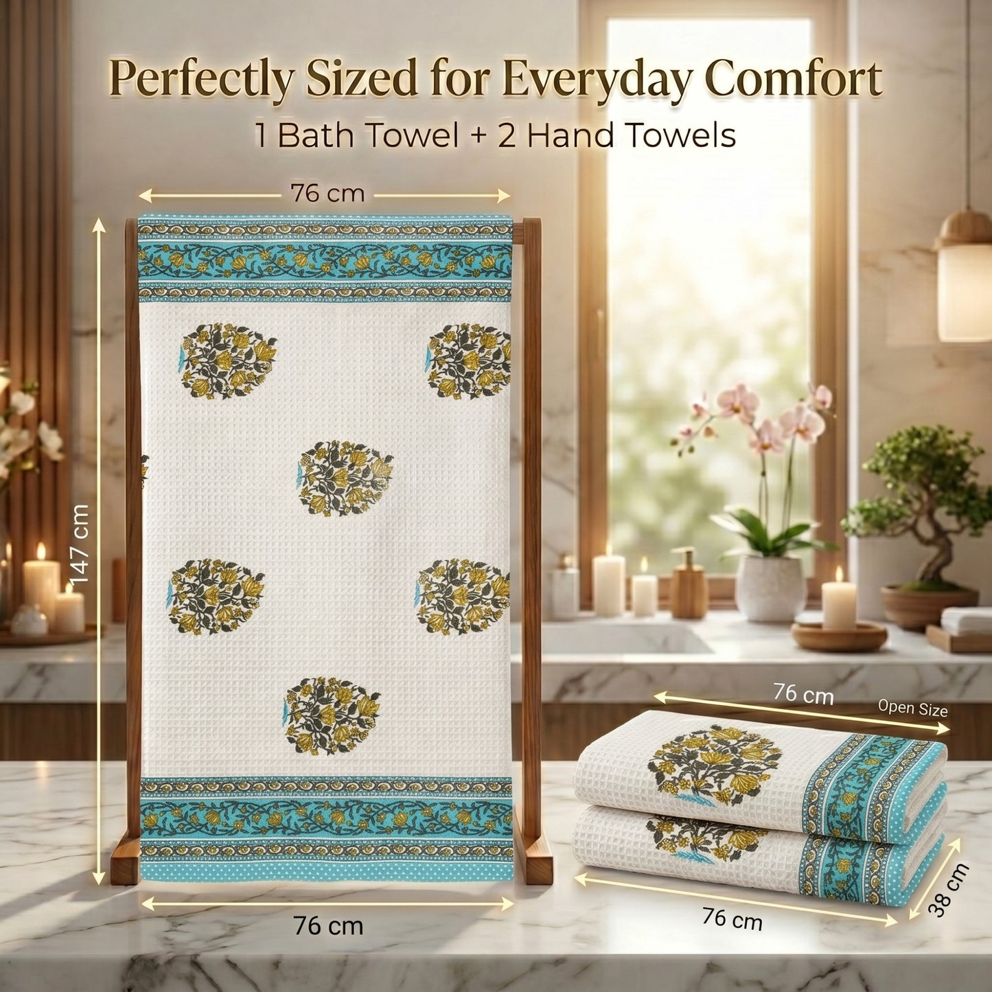 250 GSM Cotton Bath & Hand Towel Set | 1 Bath + 2 Hand Towels