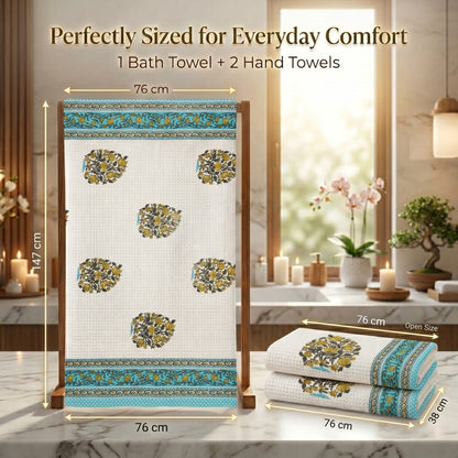 250 GSM Cotton Bath & Hand Towel Set | 1 Bath + 2 Hand Towels