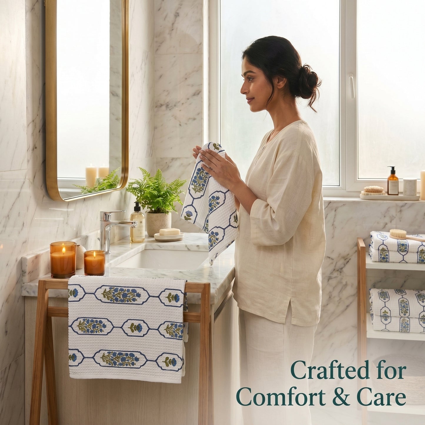 250 GSM Cotton Bath & Hand Towel Set | 1 Bath + 2 Hand Towels