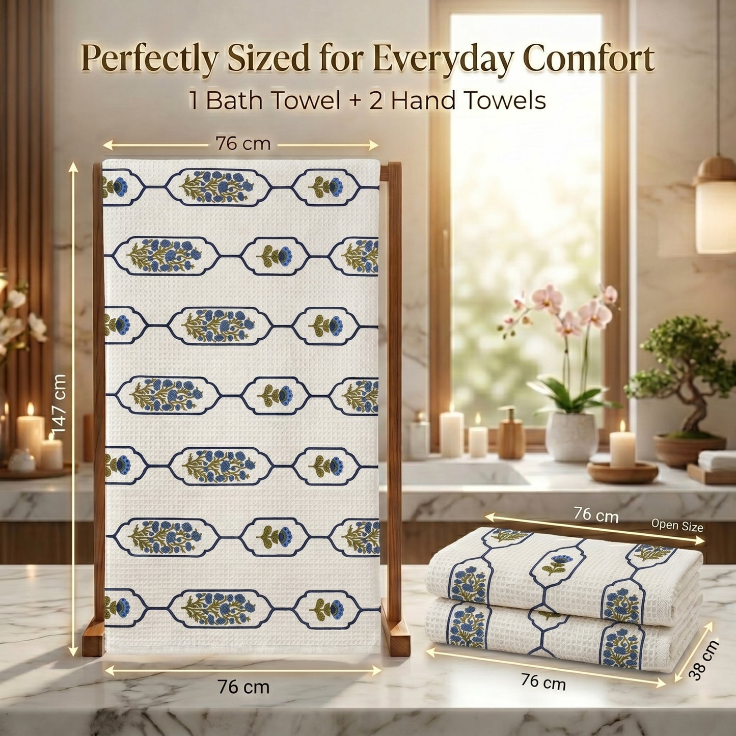 250 GSM Cotton Bath & Hand Towel Set | 1 Bath + 2 Hand Towels