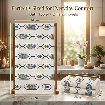 250 GSM Cotton Bath & Hand Towel Set | 1 Bath + 2 Hand Towels