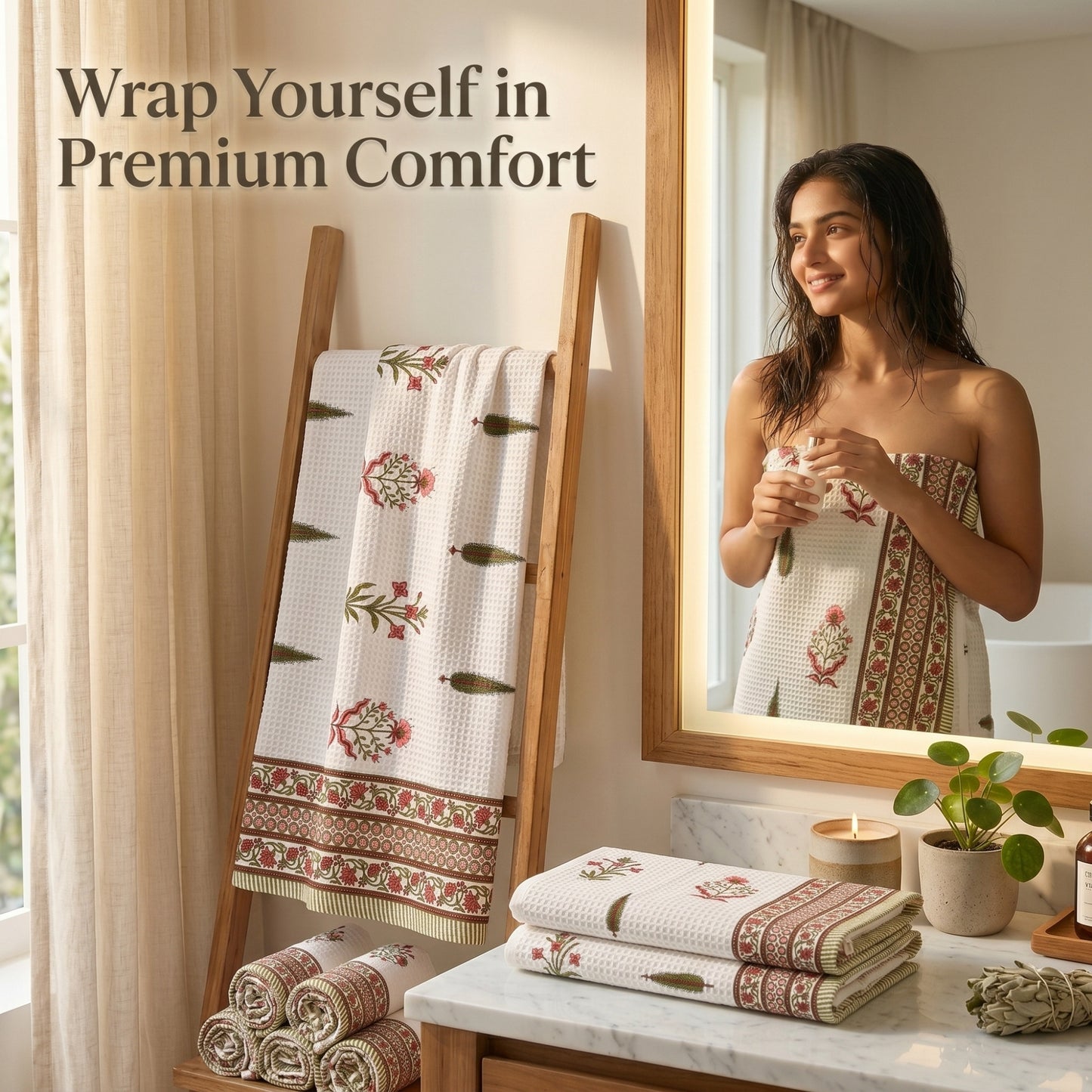 250 GSM Cotton Bath & Hand Towel Set | 1 Bath + 2 Hand Towels