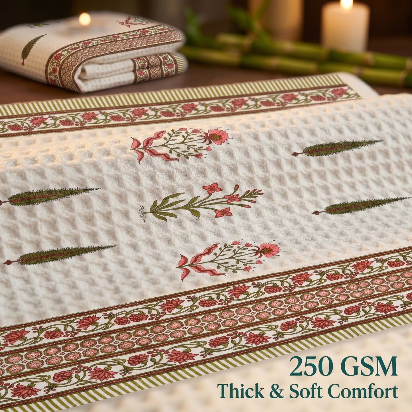 250 GSM Cotton Bath & Hand Towel Set | 1 Bath + 2 Hand Towels