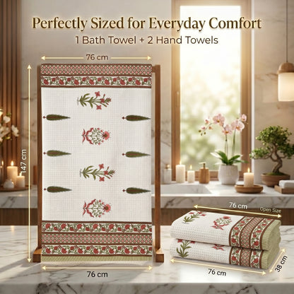 250 GSM Cotton Bath & Hand Towel Set | 1 Bath + 2 Hand Towels