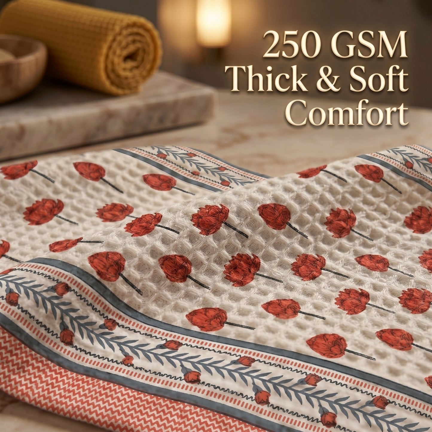 250 GSM Cotton Waffle Bath Towel | 147 × 76 cm