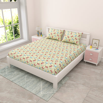 Kids Double Bedsheet 144 TC | 90x100 Inches | Pure Cotton | Cartoon Print | 2 Pillow Covers
