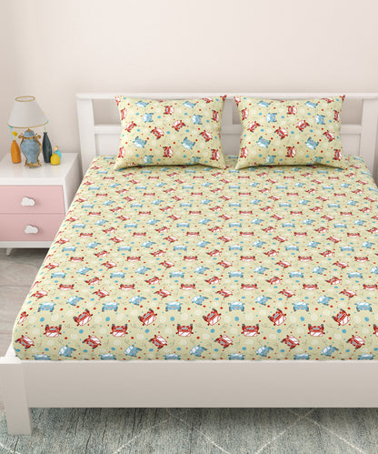 Kids Double Bedsheet 144 TC | 90x100 Inches | Pure Cotton | Cartoon Print | 2 Pillow Covers