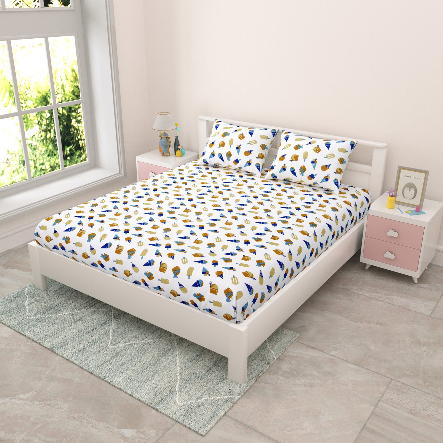 Kids Double Bedsheet 144 TC | 90x100 Inches | Pure Cotton | Soft & Easy Care | 2 Pillow Covers