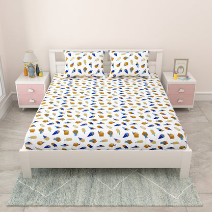 Kids Double Bedsheet 144 TC | 90x100 Inches | Pure Cotton | Soft & Easy Care | 2 Pillow Covers