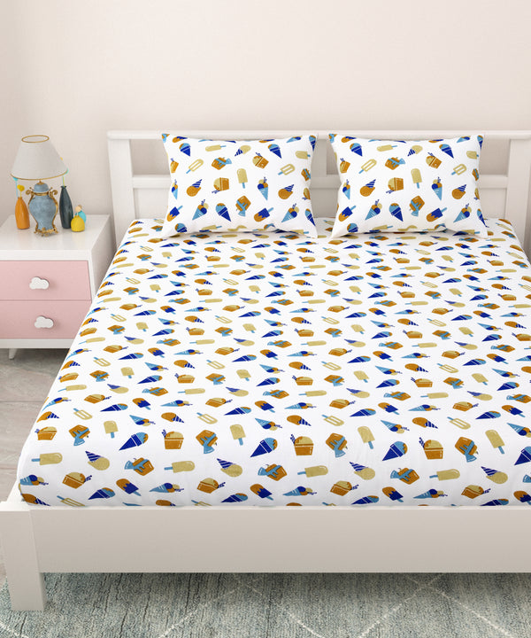 Kids Double Bedsheet 144 TC | 90x100 Inches | Pure Cotton | Soft & Easy Care | 2 Pillow Covers