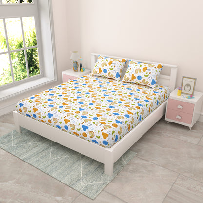 Kids Double Bedsheet 144 TC | 90x100 Inches | Pure Cotton | Soft & Breathable | 2 Pillow Covers