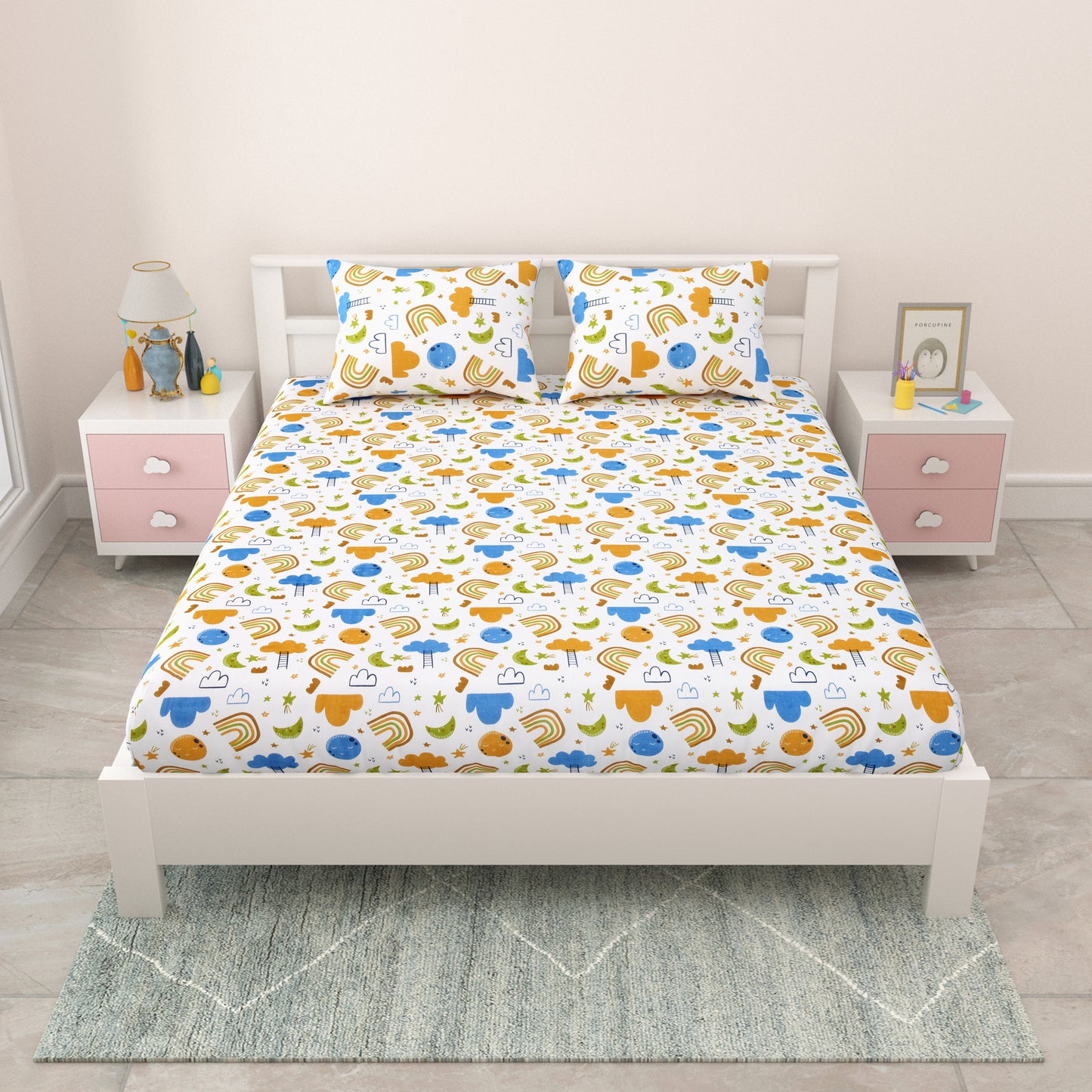 Kids Double Bedsheet 144 TC | 90x100 Inches | Pure Cotton | Soft & Breathable | 2 Pillow Covers