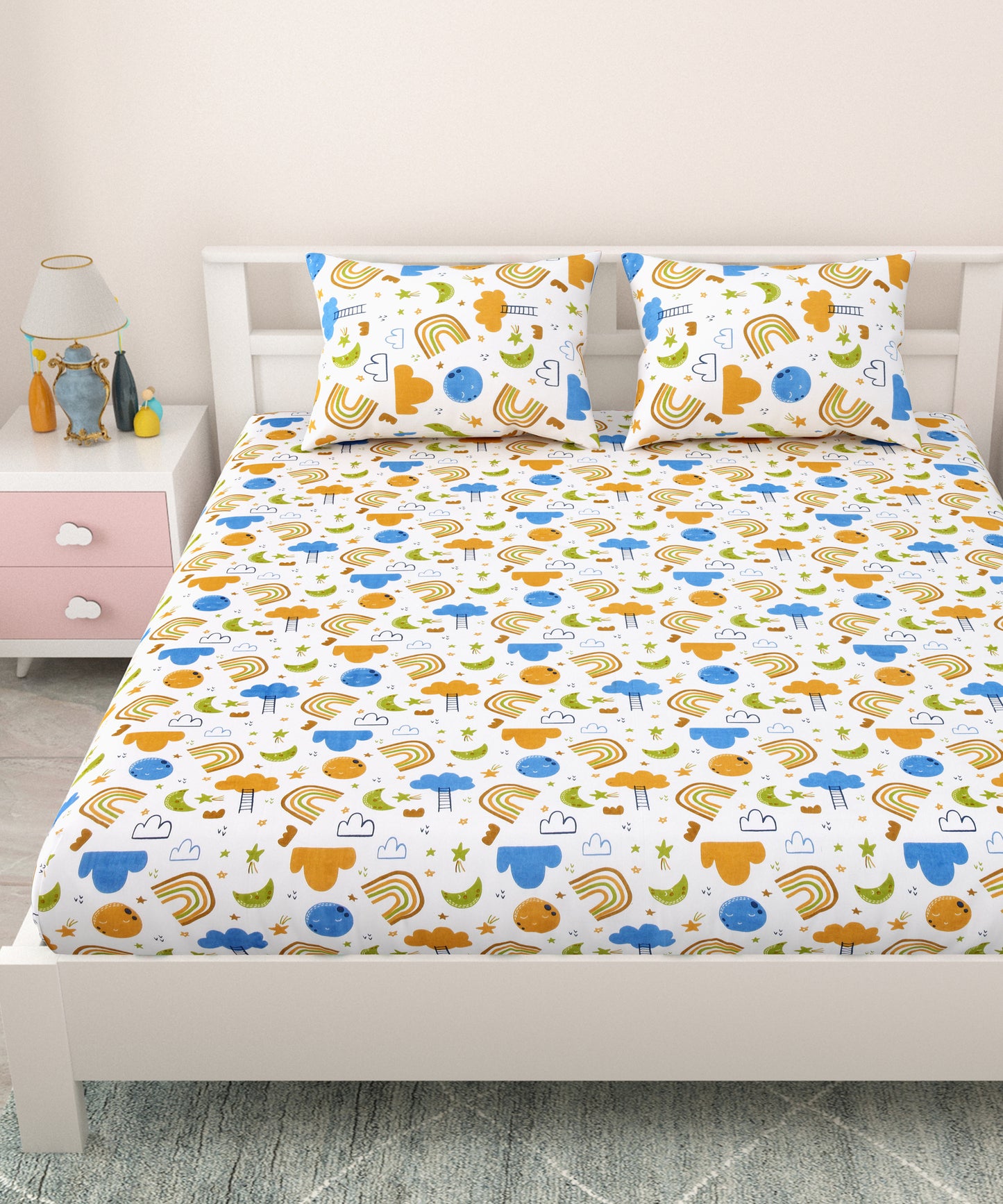 Kids Double Bedsheet 144 TC | 90x100 Inches | Pure Cotton | Soft & Breathable | 2 Pillow Covers