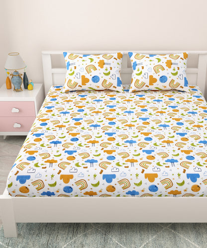 Kids Double Bedsheet 144 TC | 90x100 Inches | Pure Cotton | Soft & Breathable | 2 Pillow Covers