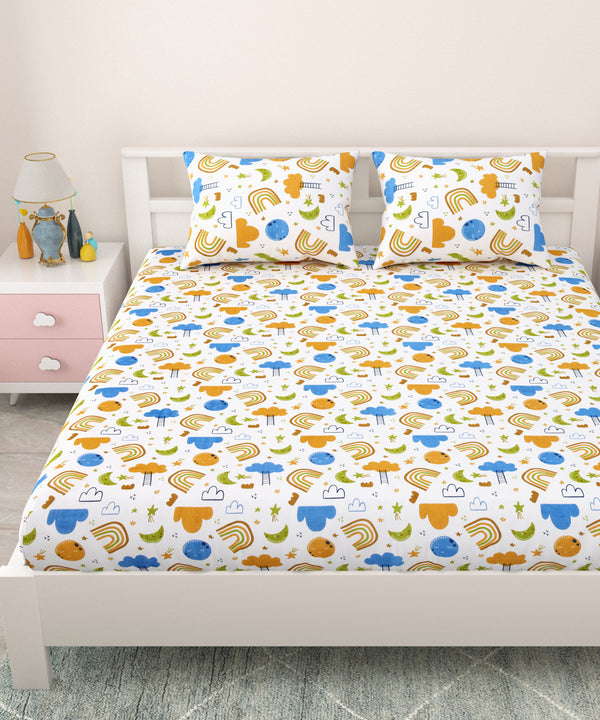 Kids Double Bedsheet 144 TC | 90x100 Inches | Pure Cotton | Soft & Breathable | 2 Pillow Covers