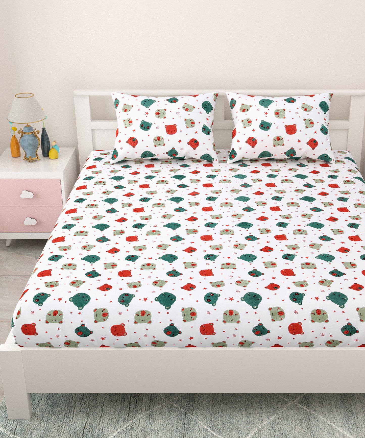 Kids Double Bedsheet 144 TC | 90x100 Inches | Pure Cotton | Cartoon Print | 2 Pillow Covers