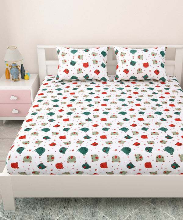 Kids Double Bedsheet 144 TC | 90x100 Inches | Pure Cotton | Cartoon Print | 2 Pillow Covers