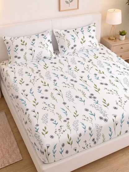 Noeul Home 100% Cotton King Size Bedsheet | 210 TC Soft & Breathable Fabric | 108 x 108 Inches | 2 Pillow Covers Included