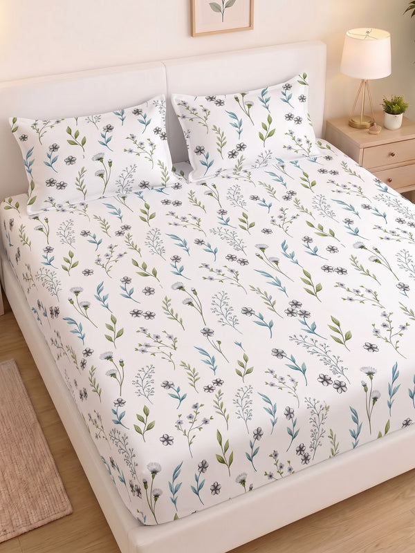 Noeul Home 100% Cotton King Size Bedsheet | 210 TC Soft & Breathable Fabric | 108 x 108 Inches | 2 Pillow Covers Included|Ocean Blue