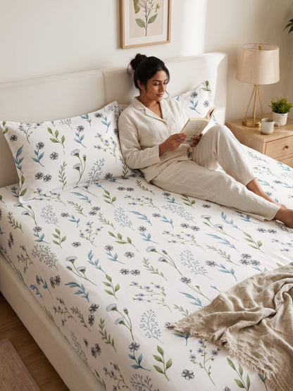 Noeul Home 100% Cotton King Size Bedsheet | 210 TC Soft & Breathable Fabric | 108 x 108 Inches | 2 Pillow Covers Included