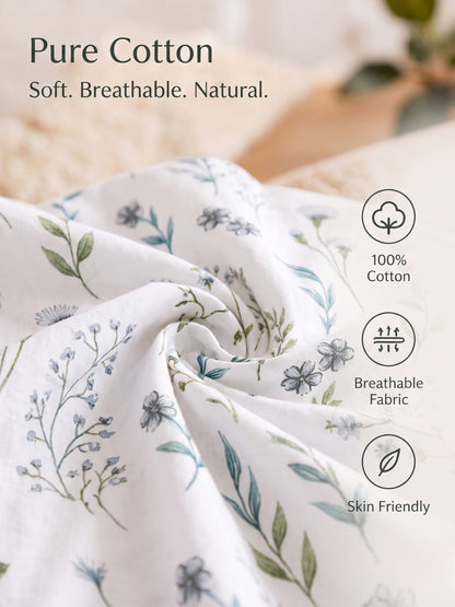 Noeul Home 100% Cotton King Size Bedsheet | 210 TC Soft & Breathable Fabric | 108 x 108 Inches | 2 Pillow Covers Included