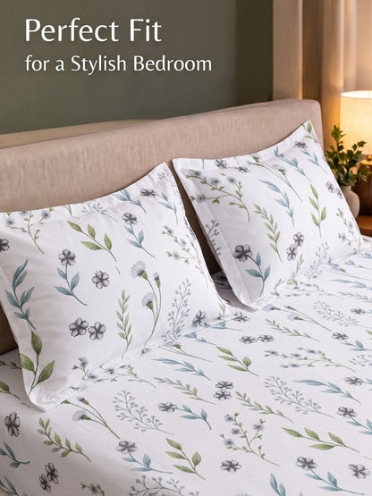 Noeul Home 100% Cotton King Size Bedsheet | 210 TC Soft & Breathable Fabric | 108 x 108 Inches | 2 Pillow Covers Included
