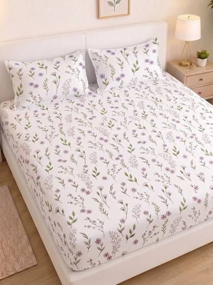 Noeul Home 100% Cotton King Size Bedsheet | 210 TC Soft & Breathable Fabric | 108 x 108 Inches | 2 Pillow Covers Included