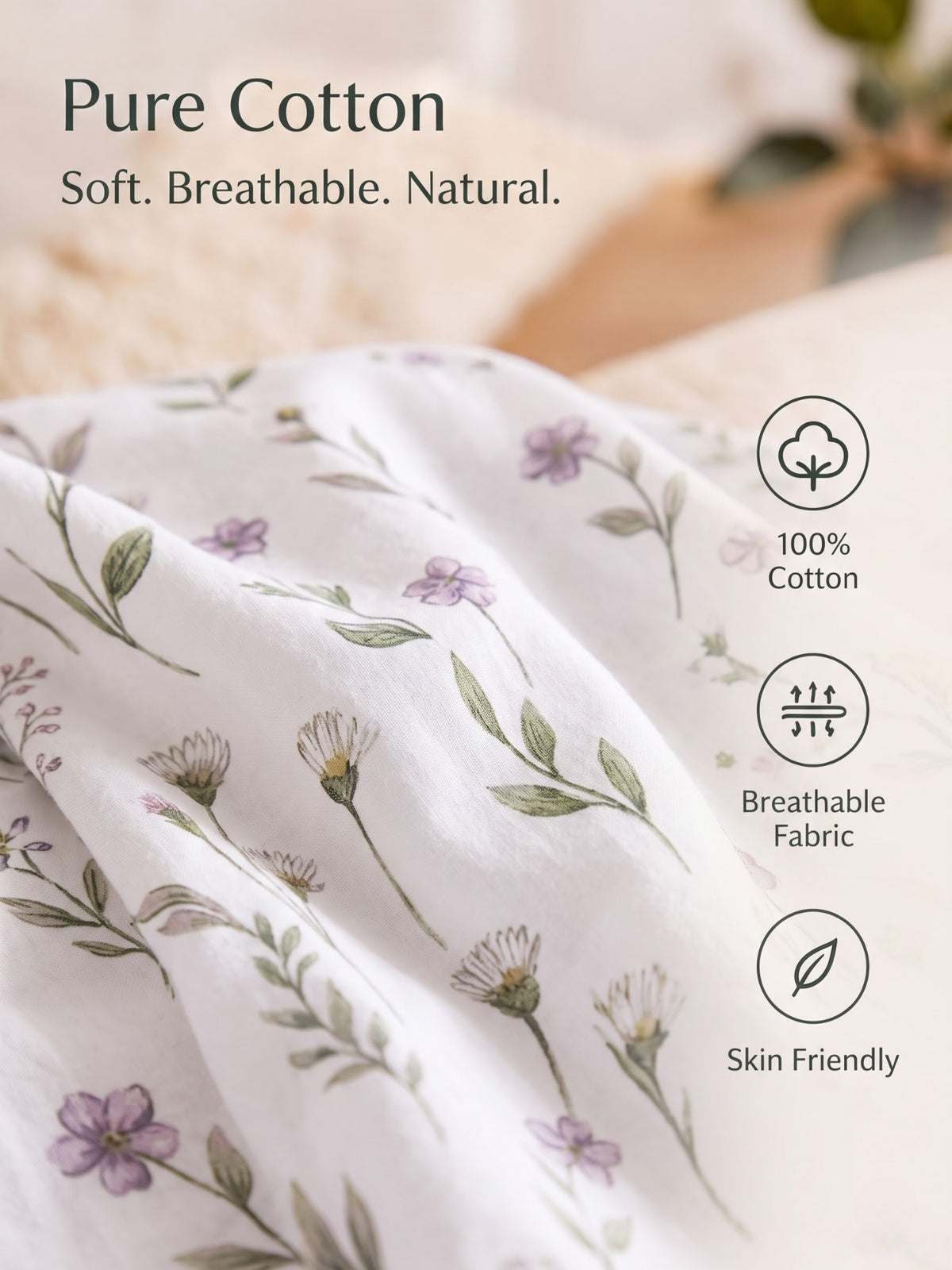 Noeul Home 100% Cotton King Size Bedsheet | 210 TC Soft & Breathable Fabric | 108 x 108 Inches | 2 Pillow Covers Included