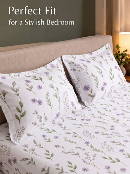 Noeul Home 100% Cotton King Size Bedsheet | 210 TC Soft & Breathable Fabric | 108 x 108 Inches | 2 Pillow Covers Included