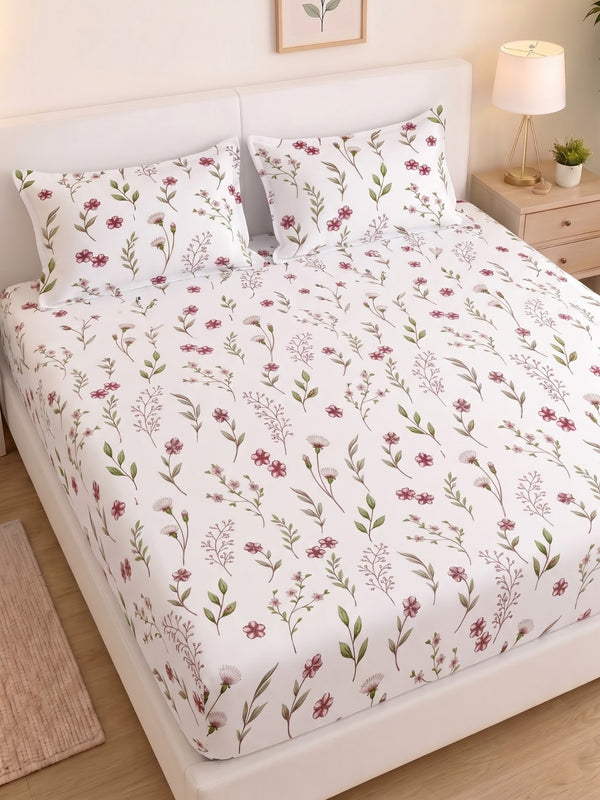 Noeul Home 100% Cotton King Size Bedsheet | 210 TC Soft & Breathable Fabric | 108 x 108 Inches | 2 Pillow Covers Included|Dusty Pink