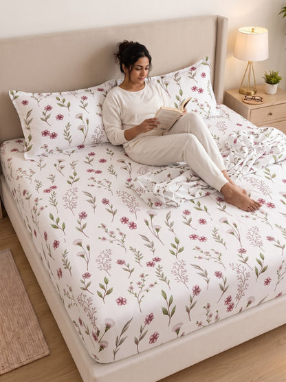 Noeul Home 100% Cotton King Size Bedsheet | 210 TC Soft & Breathable Fabric | 108 x 108 Inches | 2 Pillow Covers Included