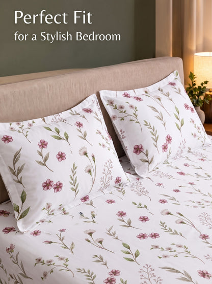 Noeul Home 100% Cotton King Size Bedsheet | 210 TC Soft & Breathable Fabric | 108 x 108 Inches | 2 Pillow Covers Included