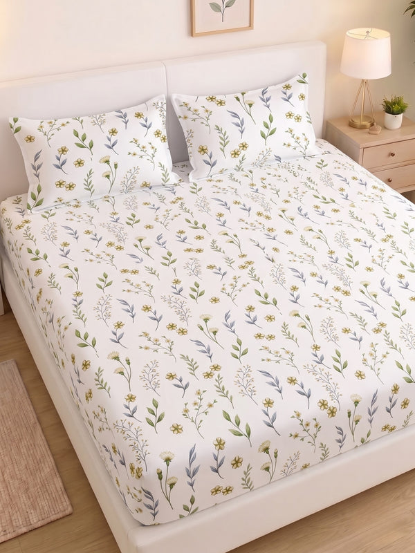 Noeul Home 100% Cotton King Size Bedsheet | 210 TC Soft & Breathable Fabric | 108 x 108 Inches | 2 Pillow Covers Included|Mango Yellow