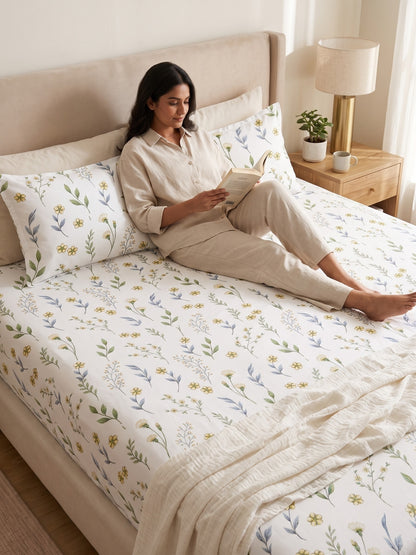 Noeul Home 100% Cotton King Size Bedsheet | 210 TC Soft & Breathable Fabric | 108 x 108 Inches | 2 Pillow Covers Included